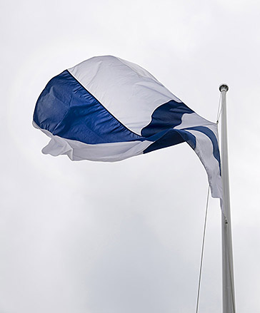 Suomen lippu hulmuaa salossa